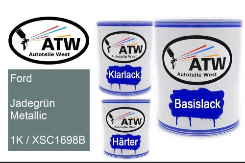 Ford, Jadegrün Metallic, 1K / XSC1698B: 1L Lackdose + 1L Klarlack + 500ml Härter - Set, von ATW Autoteile West.